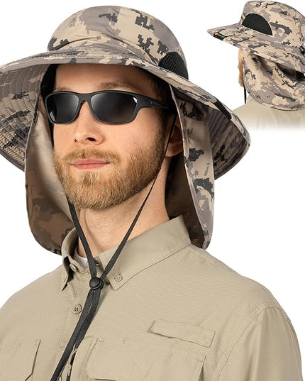 SUN CUBE Wide Brim Sun Hat Men Women, Fishing Hats Sun UV Protection, Mens Hiking Bucket Hat Safari Beach Boonie, UPF 50+