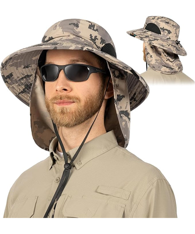 SUN CUBE Wide Brim Sun Hat Men Women, Fishing Hats Sun UV Protection, Mens Hiking Bucket Hat Safari Beach Boonie, UPF 50+