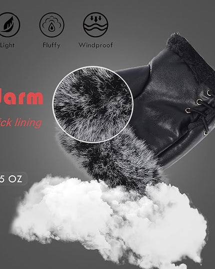 Cute Winter Gloves - Fuzzy Furry Faux Fur Lined, Warm Hands Warmer for Women