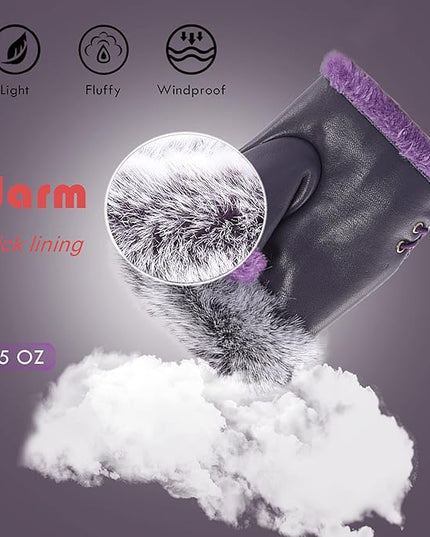 Cute Winter Gloves - Fuzzy Furry Faux Fur Lined, Warm Hands Warmer for Women