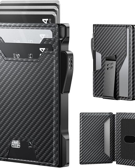 typecase Smart Wallet for Men: Metal Rfid Blocking Card Case, Ultra-Slim Bifold Wallet, Magnetic Card Holder, 9-13 Cards Capacitiy, Smart Popup Wallet for Men with Money Clip - Carbon Fiber