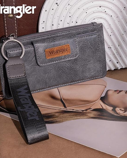 Montana West X Wrangler Wallet for Women Ladies Female Card Cases & Money Organizers Wristlet with Wallet Large Clutch with Coin Purse Smooth Zipper and Rfid Lining