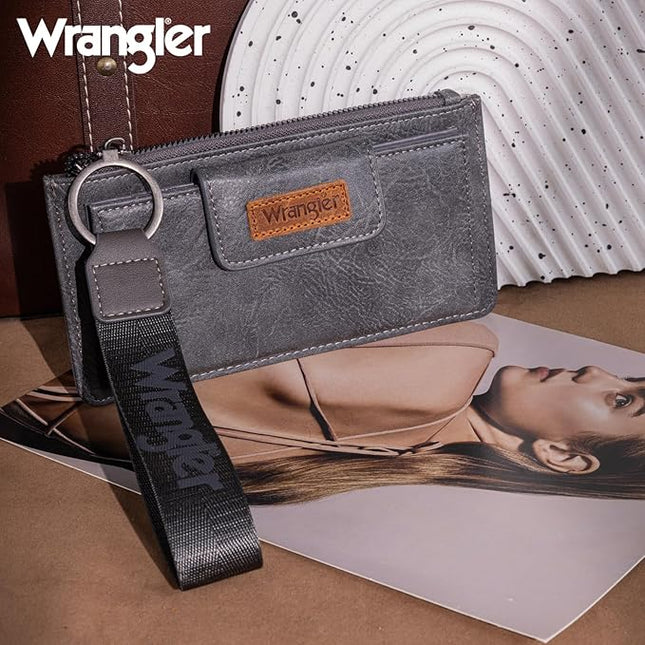 Montana West X Wrangler Wallet for Women Ladies Female Card Cases & Money Organizers Wristlet with Wallet Large Clutch with Coin Purse Smooth Zipper and Rfid Lining