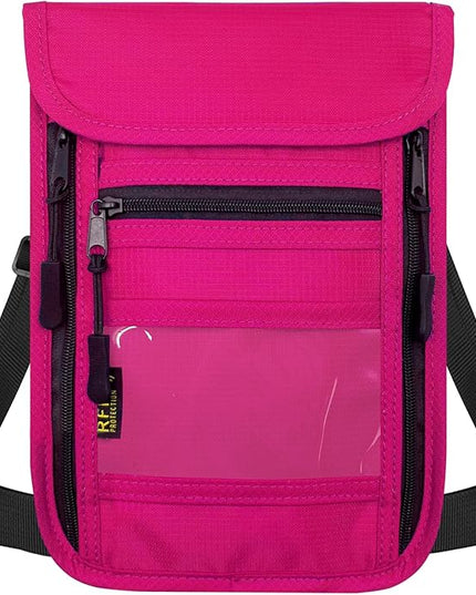 sundee Travel Neck Wallet with Double Zippers, RFID Blocking Passport Holder with Adjustable Neck Strap for Men and Women to Keep Cash, Credit Cards and Travel Documents Safe - Rose Red