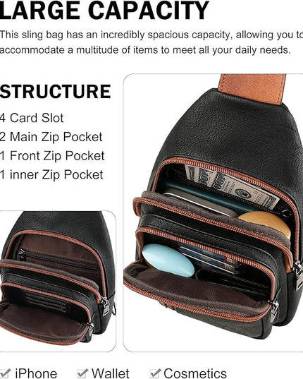 MASINTOR Sling Bag for Women - Crossbody Bags Fanny Pack with Vegan Leather - Adjustable Sling Backack for Travel