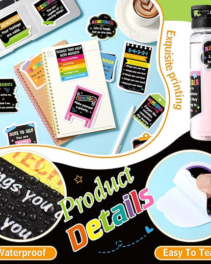 300 Pcs Mental Health Stickers Holiday Positive Affirmation Decor Inspirational Motivational Encouraging Care Quote Decals for Laptop Water Bottle Students Teens Adults(Blackboard)