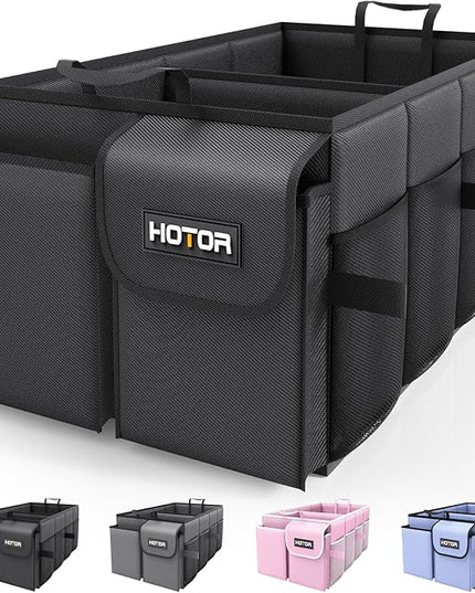 HOTOR Trunk Organizer - Car Organizer, Foldable Trunk organizer for SUVs & Sedans, Sturdy Car Organization for Car Accessories, Tools, Sundries, Black, 2 Compartments, 21.3"×12.6"×10.6"