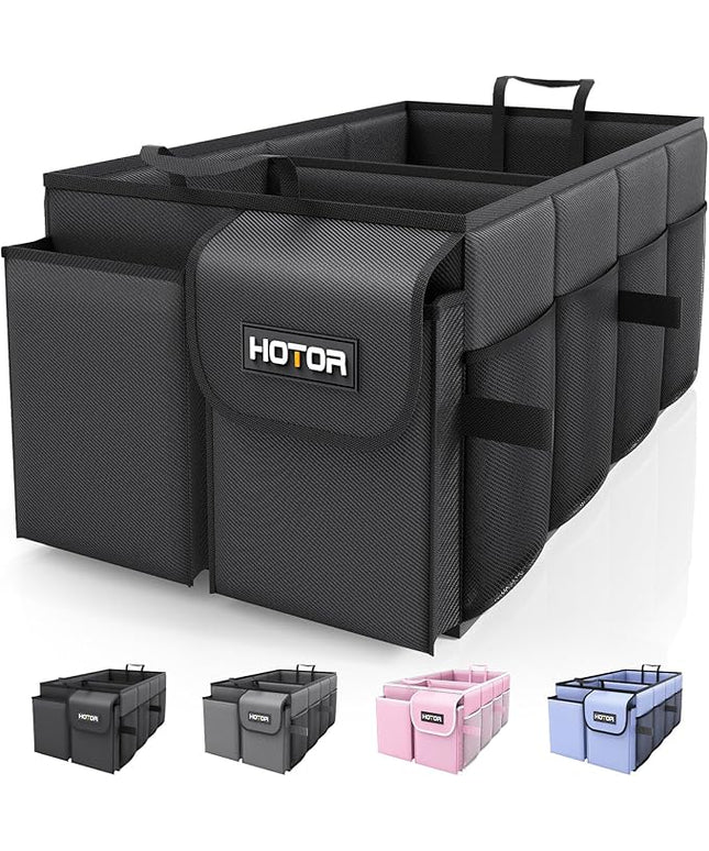 HOTOR Trunk Organizer - Car Organizer, Foldable Trunk organizer for SUVs & Sedans, Sturdy Car Organization for Car Accessories, Tools, Sundries, Black, 2 Compartments, 21.3"×12.6"×10.6"