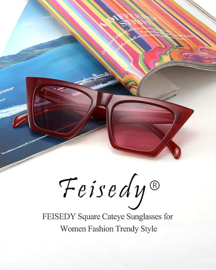 FEISEDY Vintage Square Cat Eye Sunglasses Women Trendy Cateye Sunglasses B2473