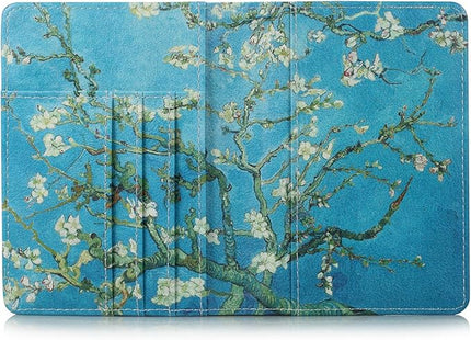 Passport Holder, Slim Travel Wallet RFID Blocking Card Case Passport Cover Protector Travel Essentials with Credit Card Slots Pockets for Women/Men, Almond Blossom Tree
