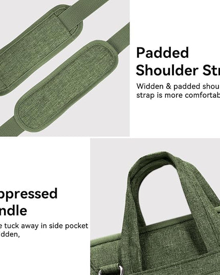 Voova Laptop Bag 15.6 Inch, Waterproof Computer Sleeve Carrying Case with Shoulder Straps & Handle Compatible with Macbook Air 15 M2/M3/M4, MacBook Pro 15/16, 15-16 Inch Hp Dell Lenovo, Army Green