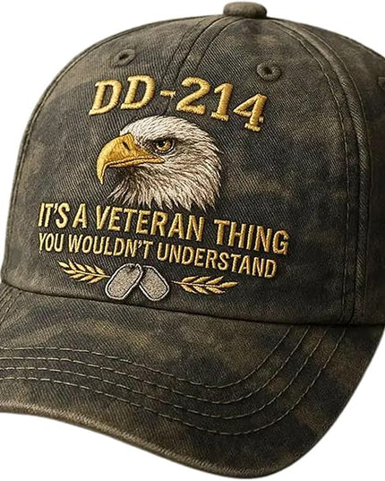 Veteran Baseball Cap - Adjustable DD-214 Hat for US Military Veterans, Service Pride Gift for Men & Women, Comfortable & Durable Everyday Wear Grey