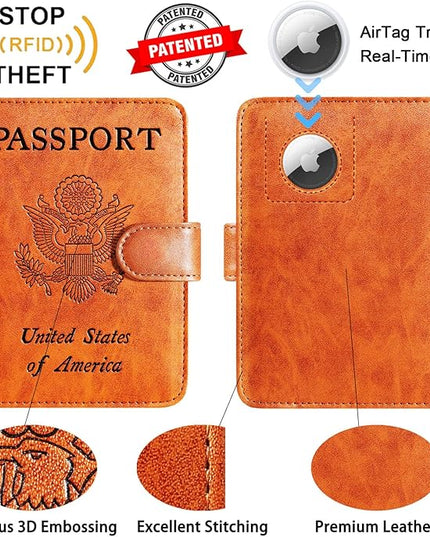 Airtag Passport Holder Cover Wallet RFID Blocking Leather Case Travel Essentials Luggage Accessories Travel Must Have(118#Claybank)