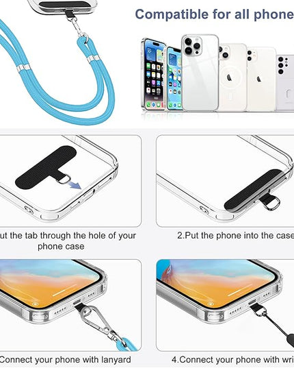 takyu Phone Lanyard, 2 Pack Adjustable Cell Phone Lanyard Crossbody Neck Strap and 2 Pack Phone Wrist Strap with Tether Tabs Compatible for iPhone Smartphones-Black Blue