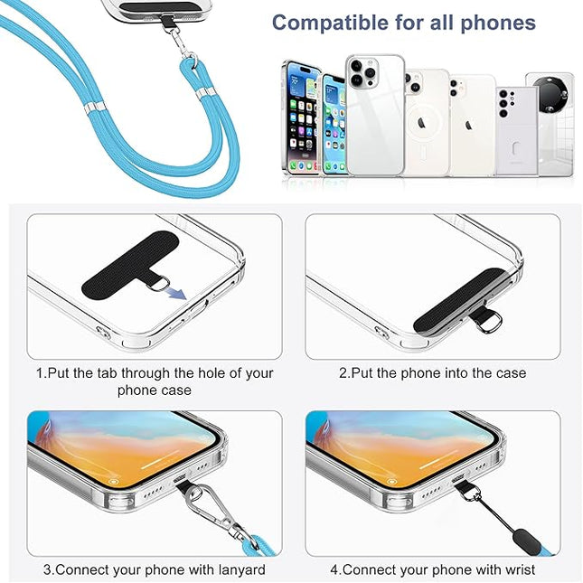 takyu Phone Lanyard, 2 Pack Adjustable Cell Phone Lanyard Crossbody Neck Strap and 2 Pack Phone Wrist Strap with Tether Tabs Compatible for iPhone Smartphones-Black Blue