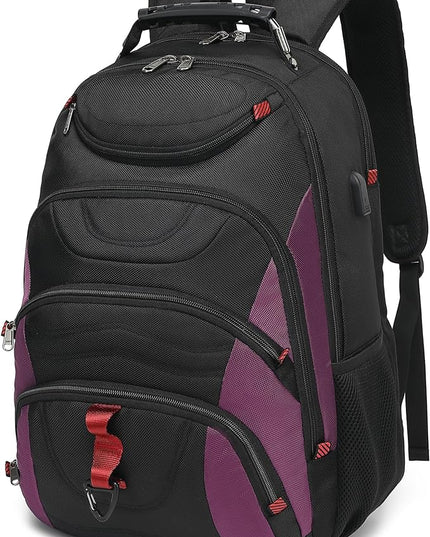 Boavan Laptop Backpack for men, 17.3 inch Laptop Bag with USB Port, Waterproof Travel Work Backpack Purse, Anti-Theft Teacher Nurse Doctor Casual Bookbags Office Business backpack，Black& Purple