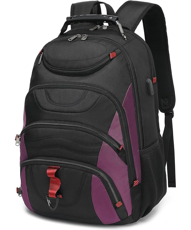 Boavan Laptop Backpack for men, 17.3 inch Laptop Bag with USB Port, Waterproof Travel Work Backpack Purse, Anti-Theft Teacher Nurse Doctor Casual Bookbags Office Business backpack，Black& Purple