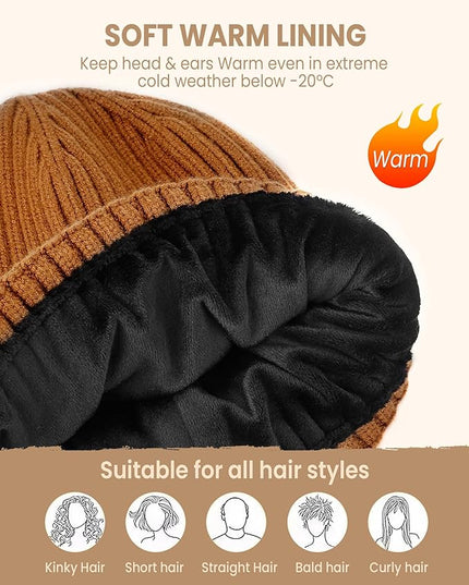 Winter Beanie Hat for Men & Women, Fleece Lined Thermal Knit Hat Ski Beanie Skull Cap Cuffed Cap for Cold Weather