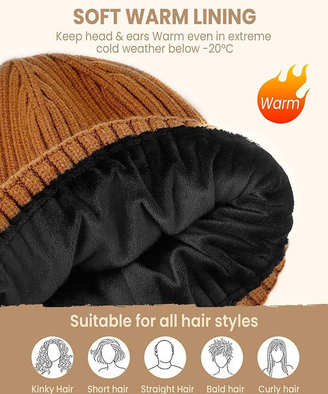 Winter Beanie Hat for Men & Women, Fleece Lined Thermal Knit Hat Ski Beanie Skull Cap Cuffed Cap for Cold Weather