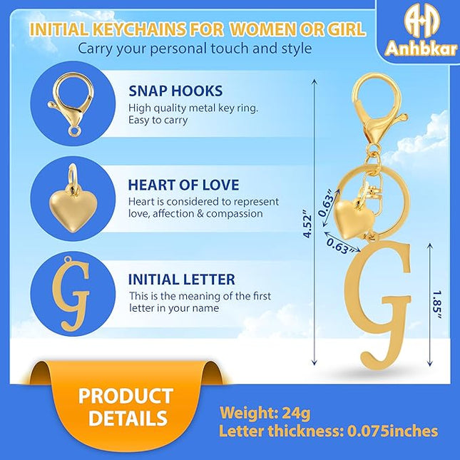 A-Z Heart Initial Letter Keychain, Stainless Steel Alphabet Charm for Handbags, Gift for Women and Girls