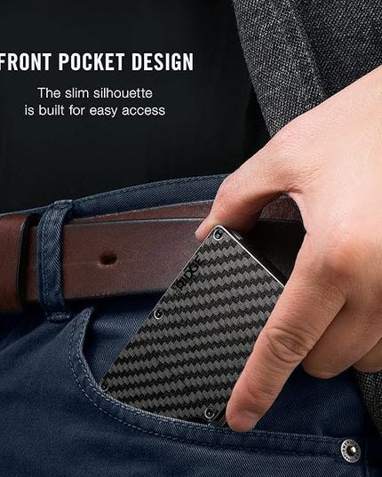 The Ridge Wallet - Slim Minimalist Compact Wallet and Card Holder| RFID Protected Front Pocket Wallets | Integrated Money Clip | Carbon Fiber 3K
