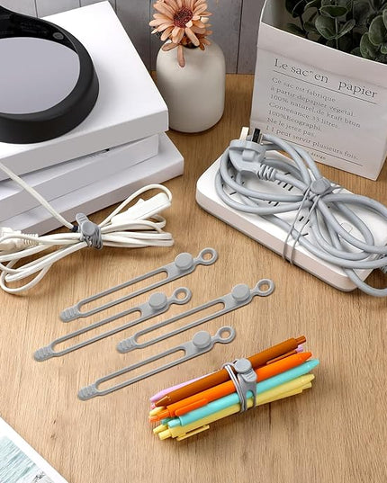 Nuanchu 40 Pcs Silicone Cable Ties Reusable Holder Adjustable Straps Multipurpose Charging Cable Organizer for Fastening Charging Cords Wires(7.1 Inch,Gray)