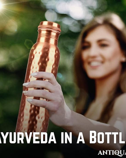 34 Oz Pure Copper Water Bottle Set – Leak-Proof Hammered Design with Tumbler, Carrying Bag & Smooth Finish Decorative – Copper Home Decore