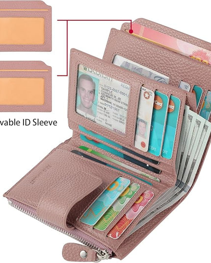 Lavemi Small Compact Women Wallet RFID Blocking Genuine Leather Bifold Purse with ID Windows