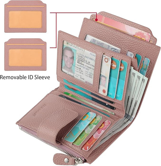 Lavemi Small Compact Women Wallet RFID Blocking Genuine Leather Bifold Purse with ID Windows