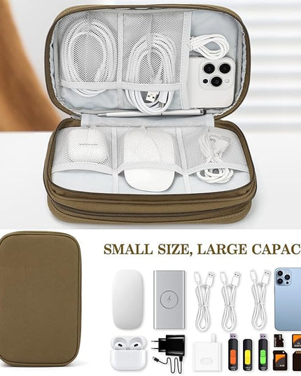 FYY Electronic Organizer, Large Travel Cable Organizer Bag Pouch Electronic Accessories Carry Case Portable Waterproof Double Layers All-in-One Storage Bag for Cable, Cord, Charger, Phone, Brown