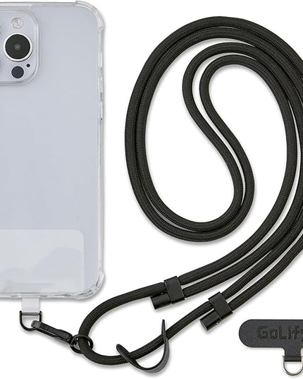 Universal Phone Lanyard, Anti-Theft Crossbody Strap for iPhone 16 Pro Max and Most Smartphones, Adjustable Cell Phone Neck Holder w/ 2 Non-Adhesive Tether Tabs for Men and Women, Black/Black