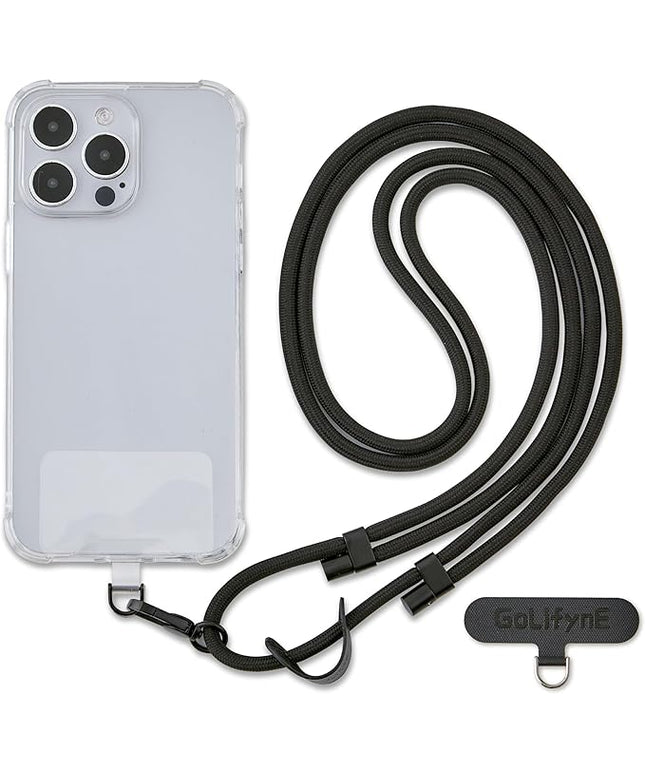 Universal Phone Lanyard, Anti-Theft Crossbody Strap for iPhone 16 Pro Max and Most Smartphones, Adjustable Cell Phone Neck Holder w/ 2 Non-Adhesive Tether Tabs for Men and Women, Black/Black