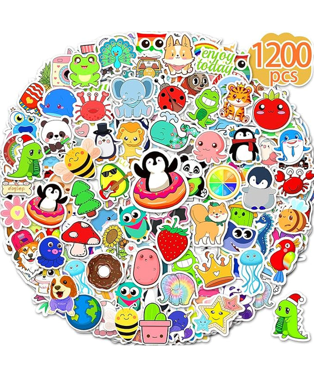1200 Pcs Stickers for Kids, Cute Water Bottle Stickers, Kawaii Vinyl Sticker for Students Gifts School Supplies Classroom Teacher Prizes Animal Waterproof Sticker, Bulk Sticker Packs for Boys Girls