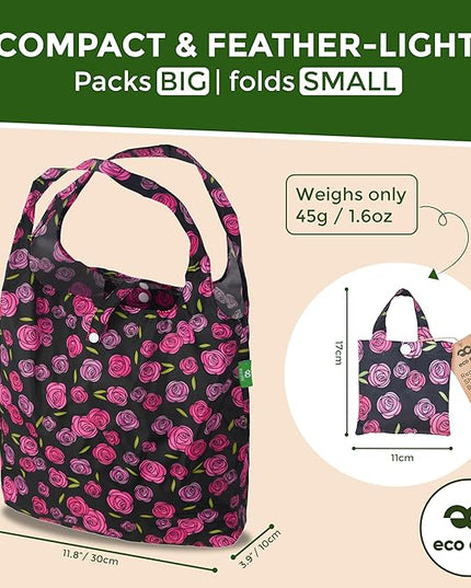 ECO CHIC Foldable Reusable Grocery Bags - Lightweight, Recycled & Reusable Shopping Bag - Waterproof Packable Tote