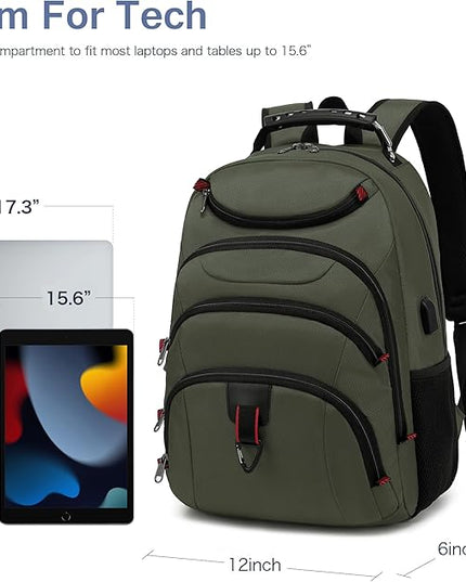 Boavan Laptop Backpack for men, 15.6 inch Laptop Bag with USB Port, Waterproof Travel Work Backpack Purse, Anti-Theft Teacher Nurse Doctor Casual Bookbags Office Business backpack,Green