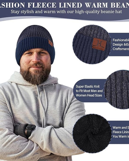 FZ FANTASTIC ZONE Mens Winter Knit Hat Beanie Long Neck Scarf Touchscreen Gloves Set Fleece Skull Caps Gifts for Men Women
