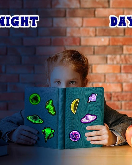 Glow in The Dark Neon Planets Water Bottle Stickers for Kids, 70 PCS Vinyl Space Waterproof Decals for Laptop Phone Case, Solar System Decor for Adults Kids Girls Boys