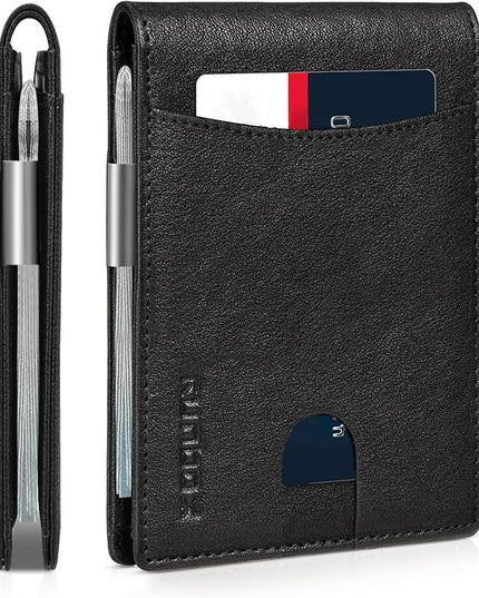 RUNBOX Slim Money Clip Wallets for Men RFID Blocking 11 Card Holder Minimalist Small Leather Bifold Men's Front Pocket Wallet Gift Box