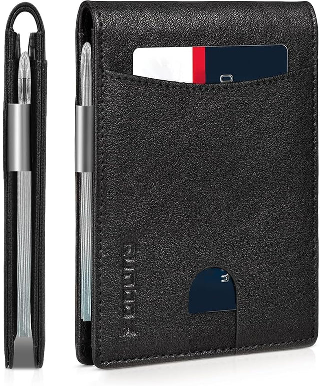 RUNBOX Slim Money Clip Wallets for Men RFID Blocking 11 Card Holder Minimalist Small Leather Bifold Men's Front Pocket Wallet Gift Box