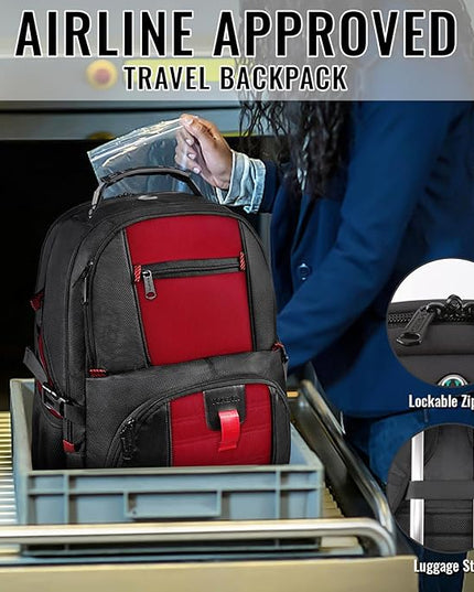 YOREPEK Travel Backpack, Extra Large 50L Laptop Backpacks for Men Women, Water Resistant College Backpack Airline Approved Business Work Bag with USB Charging Port Fits 17 Inch Computer, Bright Red