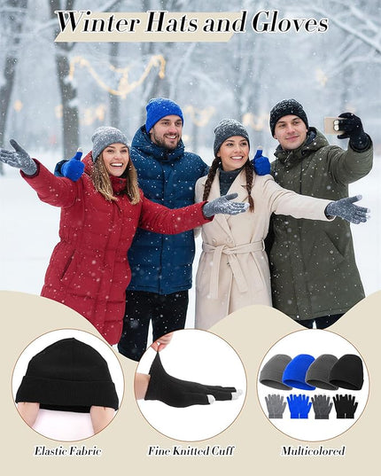 Suhine Bulk Winter Hats and Gloves Set Warm Beanie Gloves Pack Homeless Supplies for Cold Weather Charity
