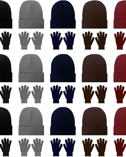 LYDTICK 30 Pack Winter Beanie Hats & Gloves Bulk for Men Women, Wholesale Cold Weather Warm Cozy Gift