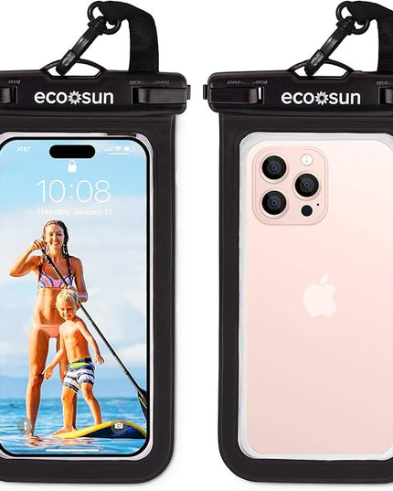 Eco Sun Waterproof Phone Pouch (2-Pack) — Designed in Hawaii — Case Fits All iPhones (incl. 16 Pro Max), Samsung Galaxy S24 Ultra & More Black/Black