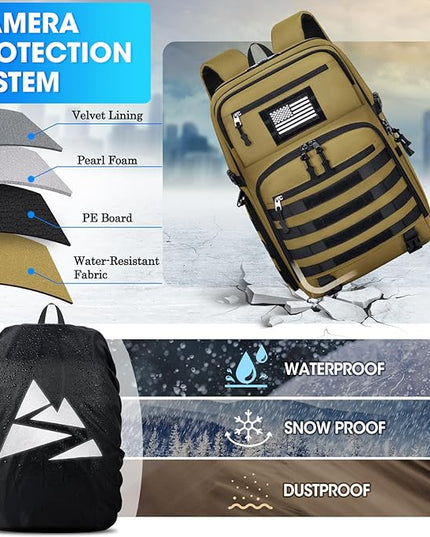 SDYSM Camera Backpack Bag Professional for DSLR/SLR Mirrorless Camera Waterproof 15.6 inch Tactical Camera Bags for Photographers with Rain Cover, Tripod Holder, Small Bag Photography Backpack Case