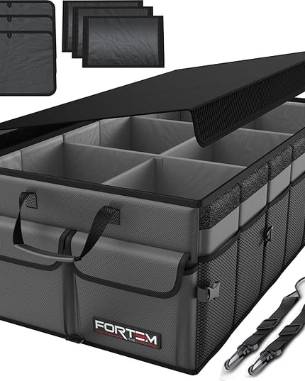 FORTEM Trunk Organizer For SUV Car Trunk Organizer, Foldable Storage, Car Accessories for Women Men, Collapsible Bag, Perfect Christmas Gifts, 600D Oxford, Non Slip Bottom, Straps, Soft Cover (85L)