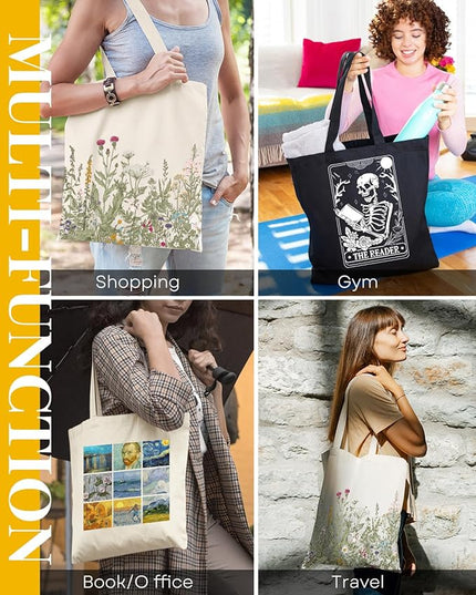 AUSVKAI Canvas Tote Bag for Women, Aesthetic Cute Grocery Grocery Reusable Cotton Gift Bag for Shooping Beach Trendy Gifts