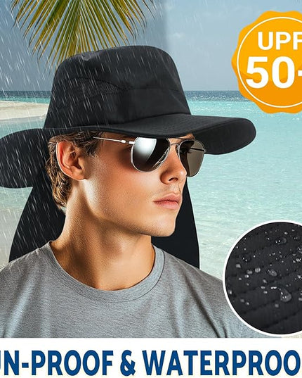 NPJY Sun Fishing Hats with Neck Flap for Men Women UV Sun Protection Bucket Hat