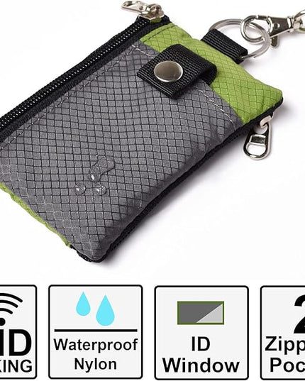 Minimalist RFID Blocking Small Wallet with ID Window,WaterResistant Zip Id Case Wallet with Lanyard Keychain for Cards,Cash,Travel,Women,Men
