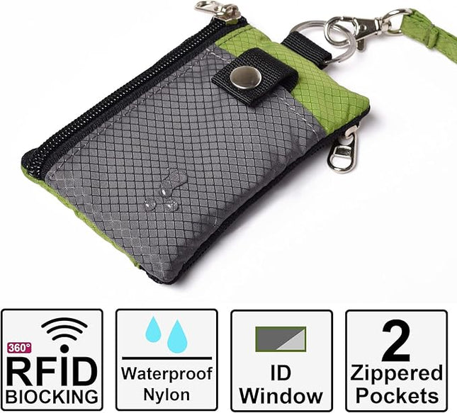 Minimalist RFID Blocking Small Wallet with ID Window,WaterResistant Zip Id Case Wallet with Lanyard Keychain for Cards,Cash,Travel,Women,Men