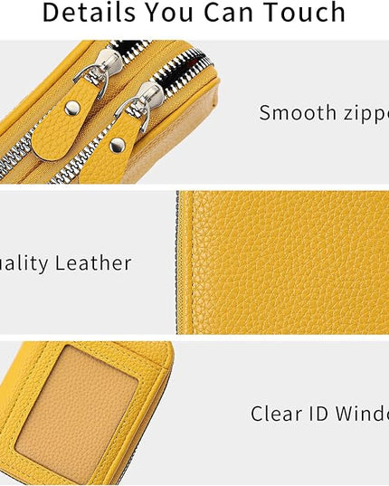 RNIEGA Credit Card Holder Wallet RFID Blocking Leather Small Wallet for Women Double Zipper Wallet with ID Window